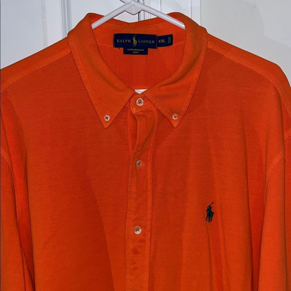 Polo Ralph Lauren Orange Featherlight Mesh w/Green Pony Button Down Shirt-XXL